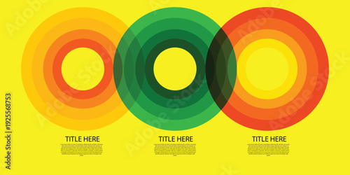 Modern infographic template with three overlapping gradient circles on a bright yellow background. Ready for text and data visualization in business presentations.