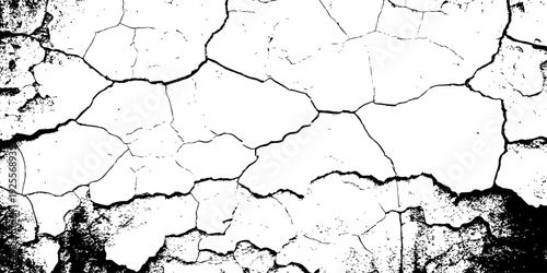 A high-resolution grunge texture of an old cracked concrete wall featuring peeling paint and a rough aged plaster surface with a vintage pattern of deep dry cracks in the cement