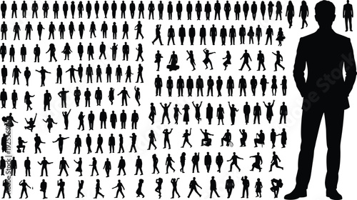 Extensive Assortment of Black Human Silhouettes in Dynamic and Static Poses people collection