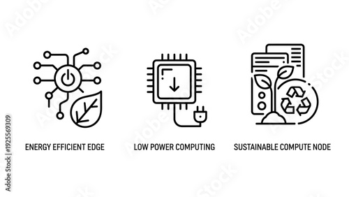 Set of Icons for Energy Efficiency, Low Power Computing, and Sustainable Technology Solutions