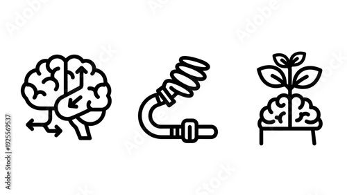 Conceptual icons showing brain function, learning processes, and growth, representing cognition, development, and knowledge expansion