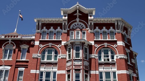 Strater Hotel facade with Colorado flag in Durango
