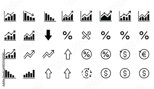 Increase and Decrease icon set. Business growth and fall graph symbol