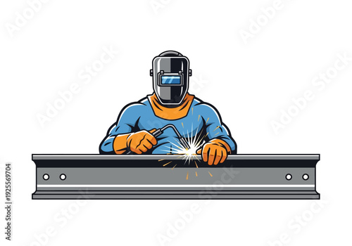 Welder Working on Metal with Protective Gear.