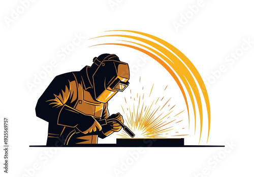 Welding Worker in Protective Gear Working.