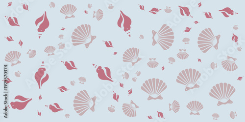 Seamless Pattern of Various Seashells and Ocean Elements.