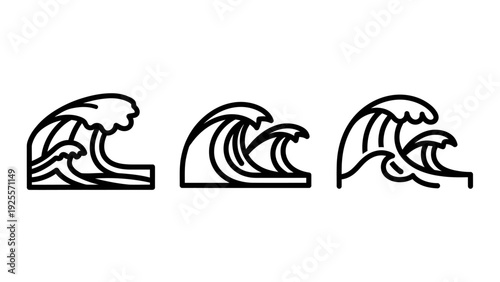 Stylized Ocean Wave Icons: Dynamic Water Movement for Surfing, Nature, and Coastal Concepts