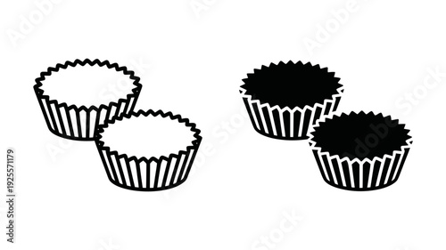 Two iconic chocolate peanut butter cups are shown in both line art and solid filled styles.