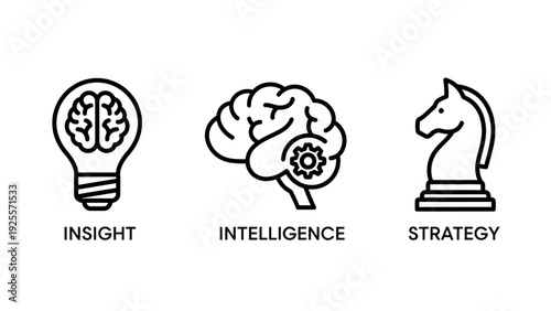 Insight, Intelligence, and Strategy Icons: Creative Problem Solving, Strategic Planning, and Smart Decision Making Concepts