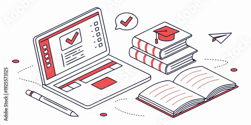 A student working on assignments with digital and traditional study materials