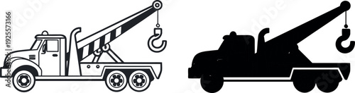  minimal vector icon of a tow truck with hook arm
