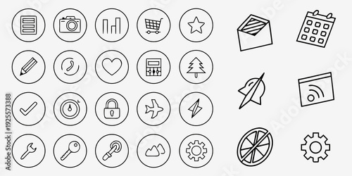 Collection of icons representing various e-commerce and digital service functionalities