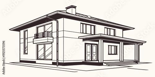 Modern two-story house with balcony and sloped roof design