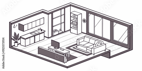 Modern open-plan living space featuring a combined kitchen, dining, and bedroom area.