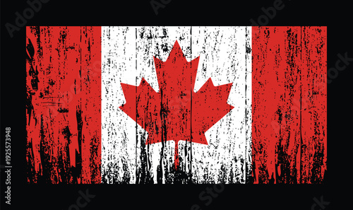 Schilderij op canvas Distressed Canadian Flag with Wood Grain Texture and Maple Leaf Symbol