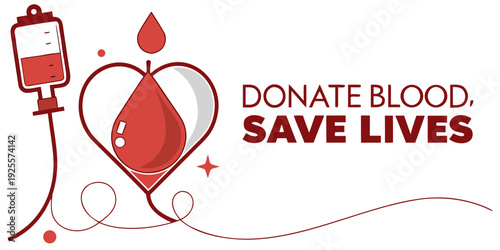 Encouragement to donate blood and save lives with a heart and bag design.