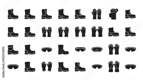 Set of 40 Safety Boots Gloves and Goggles Icons Vector