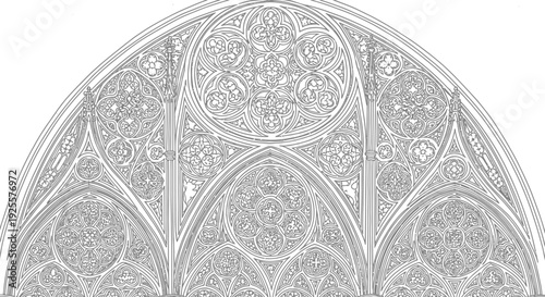 Intricate Gothic Tracery Arch Design. Ornate Medieval Architectural Element with Geometric Patterns and Decorative Ornamentation, Isolated.