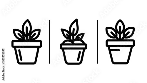 Potted Houseplant and Gardening Line Art Icons: Greenery for Home Decor, Indoor Plants, and Nature Concepts