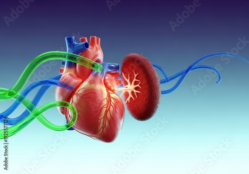 Conceptual 3D Visualization of Heart and Spleen Immune System Connection