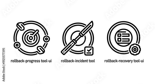 Software Rollback and Recovery System Outline Icons for Progress Tracking, Incident Management, and Data Restoration Tools
