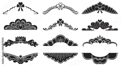 Elegant collection of ornate floral and heart shaped decorative elements perfect for designs on transparent background silhouette high quality professional