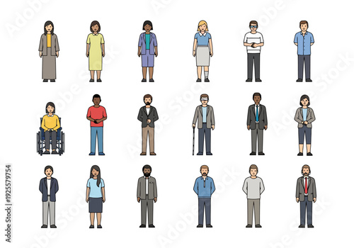 Diverse Group Of People Standing Together Representing Different Ages Genders And Professions In A Collection Of Illustrations