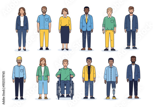 Diverse Group Collection Of People Standing Different Ages Genders Diversity Backgrounds Professions Outfits On White Background