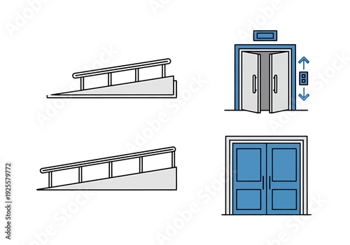 Accessibility Ramp and Double Door Entrance Symbol for Universal Design and Inclusive Environments Clean White Background 12345