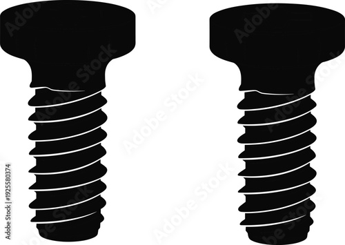 Screw bolt icon illustration showing hardware fastener silhouettes industrial metal construction tool vector isolated on white background design artwork