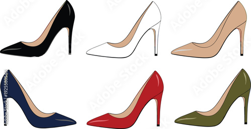 Women high heel shoes illustration set with elegant stiletto pumps fashion footwear collection colorful vector isolated on white background design