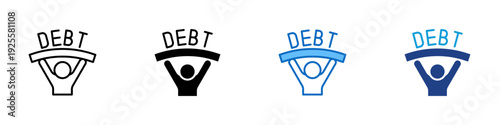 Debt Burden Multiple Style Icon Design Vector - Person lifting debt representing financial burden, loan obligation, and credit liability