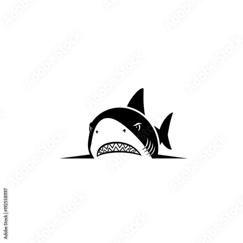 Black silhouette icon of a shark head with open mouth and sharp teeth