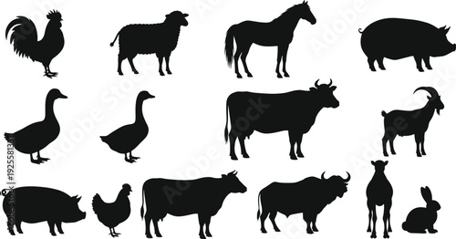 Large Black Tree Silhouette Collection Featuring Deciduous Coniferous Palm and Cypress Vector Isolated Icons Set for Landscape Design Architecture Graphics and Nature Illustration Projects