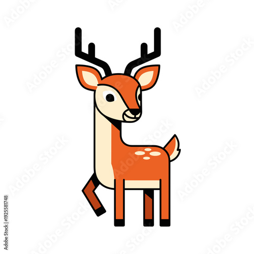 Cartoon deer with antlers standing and looking cheerful  