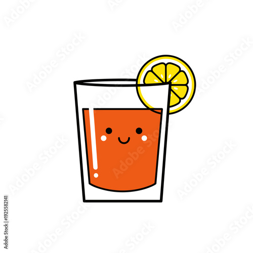 Cute drink glass with smiling expression and lemon slice garnish  