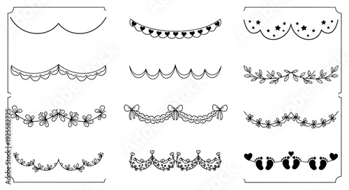 A collection of decorative lace border designs in black detailed patterns on transparent background silhouette high quality professional modern