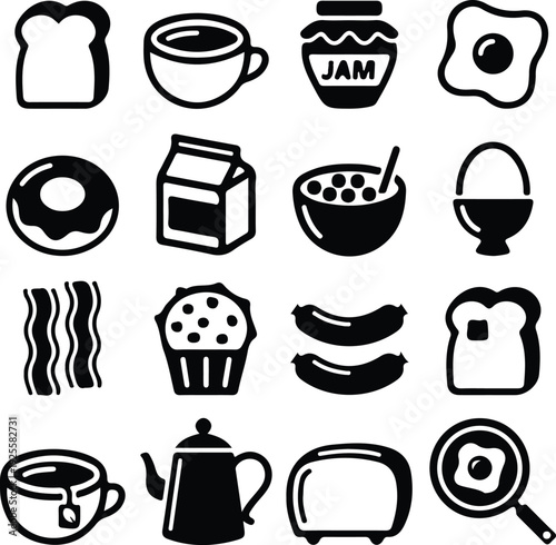 hand drawn doodle breakfast food icons set vector illustration design collection art image 