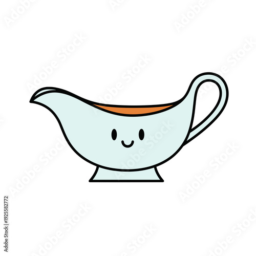 Cute gravy boat in cartoon style with a smiling face  