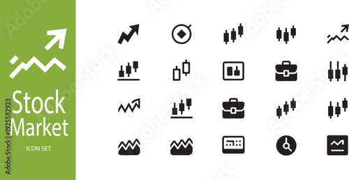 Financial Market Candlestick Chart Icons - Trading Signal, Stock Trend Analysis, and Investment Growth Symbols