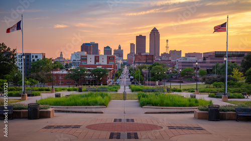 Des Moines, Iowa, USA. Cityscape image of Des Moines skyline, Iowa, USA at summer sunset.