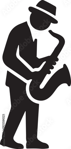 Elegant Saxophonist Icon for Music Events Clubs and Jazz Festival Branding