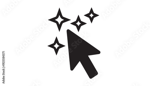 Vector graphic illustration design of a cursor arrow activating sparkling effects or new features