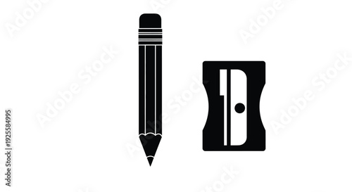 Black silhouettes of a pencil and sharpener minimalist design silhouette