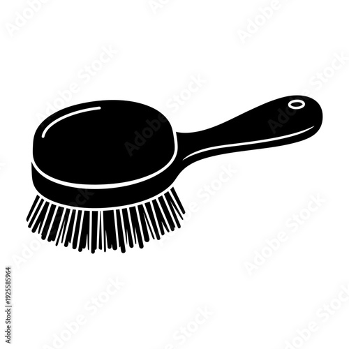 Black silhouette brush icon for hair care grooming or cleaning isolated on white
