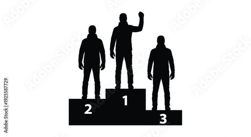 Three figures celebrating on a podium numbered one through three silhouette