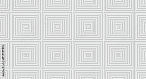 Geometric pattern with repeating gray square spirals on a light gray background. The symmetrical design creates a modern and orderly visual effect.