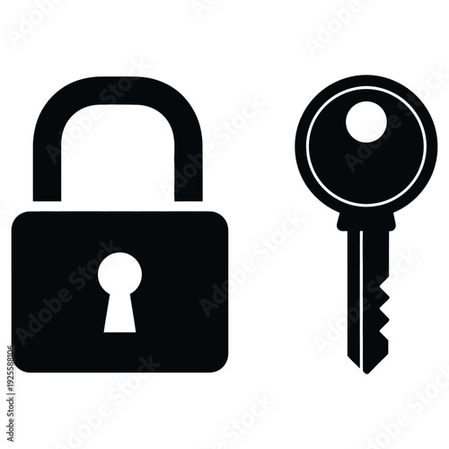 Unlocking padlock with key icon set
