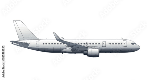 Sleek white commercial passenger airplane illustration, showcasing modern air travel and global connectivity. A clean vector design for aviation, flight, and transportation concepts