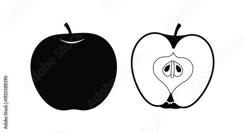 Black apple and its cross section a striking silhouette